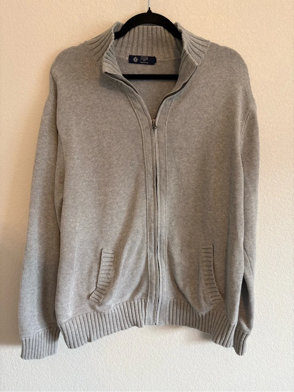 J.Crew Full Zip Sweater Gray Cotton Knit Cardigan Men’s XL